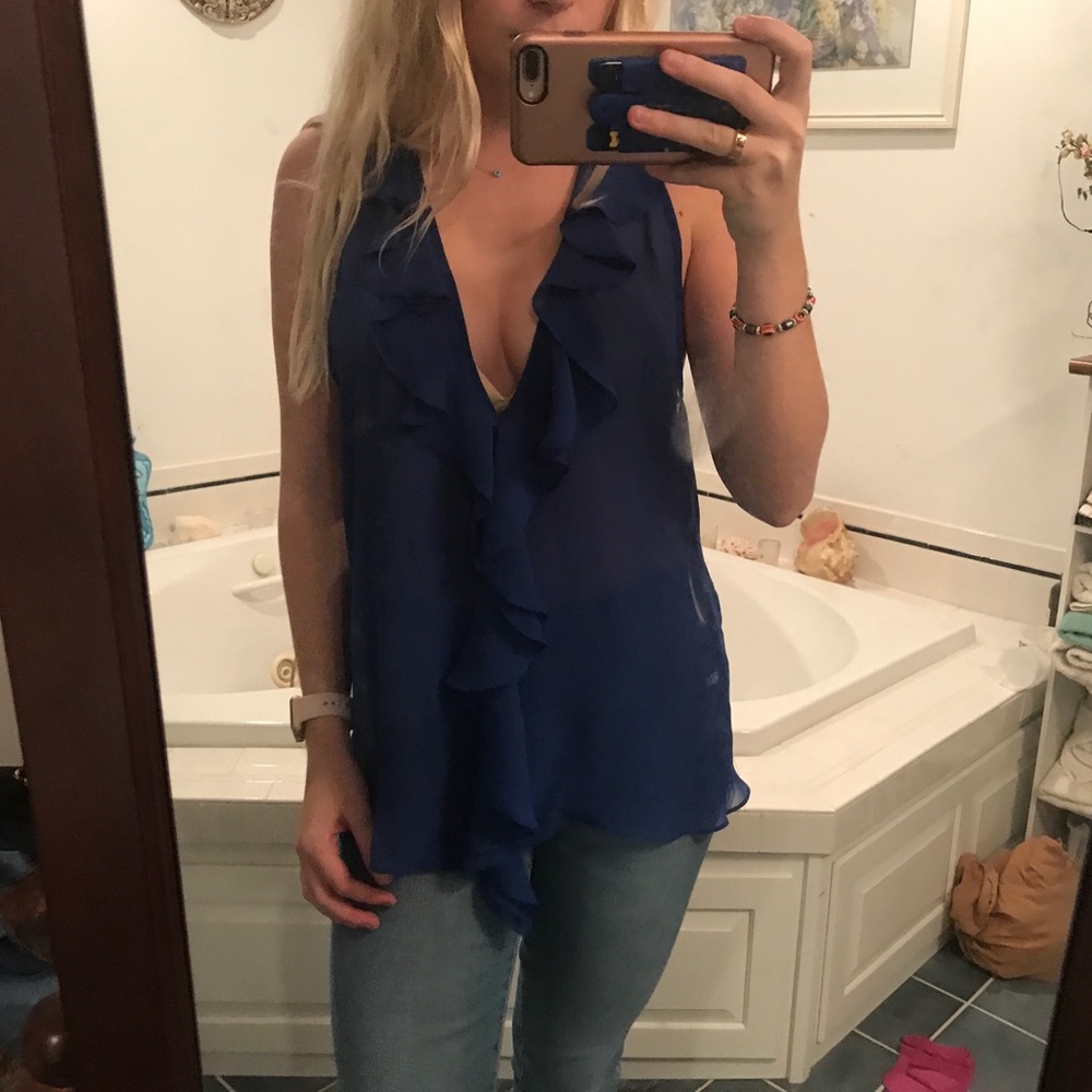 Blue V neck flow top